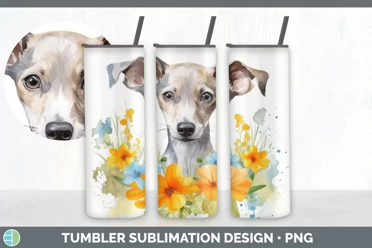 Watercolor Whippet Dog Tumbler | Sublimation 20 oz Skinny Tu