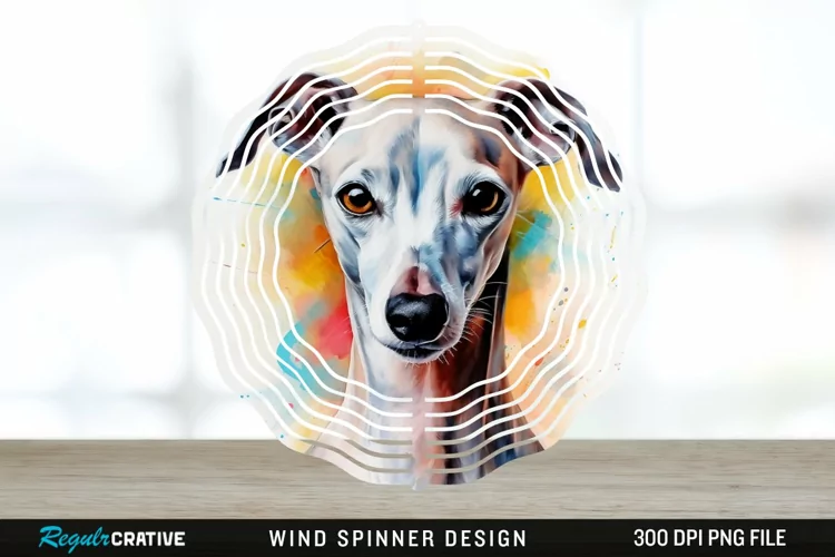 Watercolor Whippet Dog Wind Spinner Sublimation Design PNG