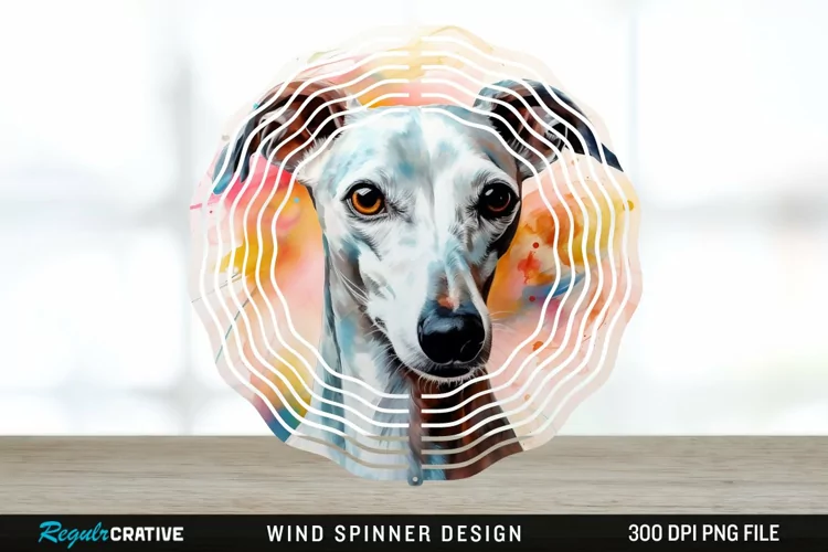 Watercolor Whippet Dog Wind Spinner Sublimation Design PNG