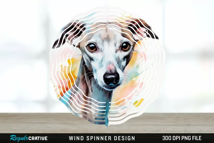 Watercolor Whippet Dog Wind Spinner Sublimation Design PNG