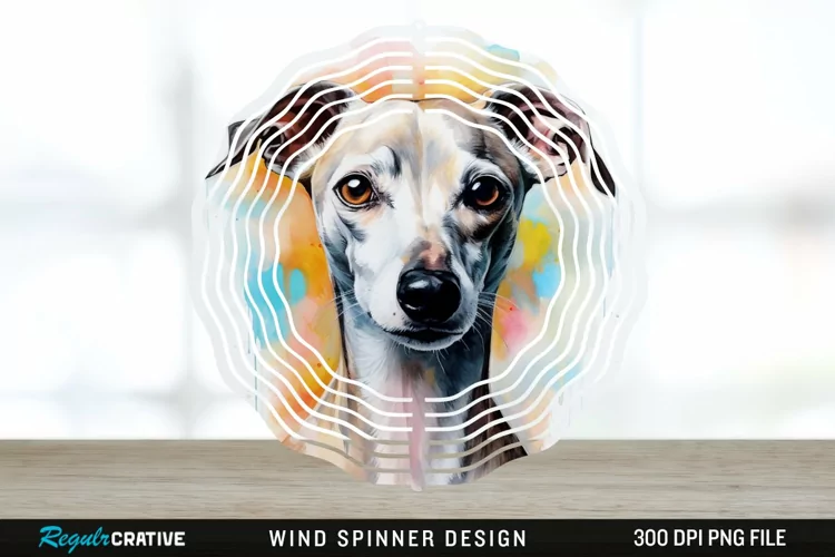 Watercolor Whippet Dog Wind Spinner Sublimation Design PNG