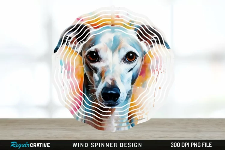 Watercolor Whippet Dog Wind Spinner Sublimation Design PNG