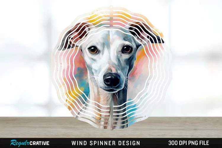 Watercolor Whippet Dog Wind Spinner Sublimation Design PNG