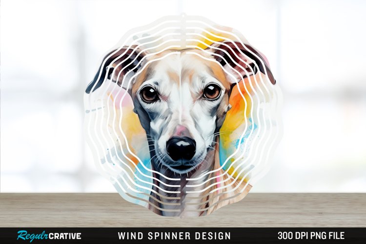 Watercolor Whippet Dog Wind Spinner Sublimation Design PNG