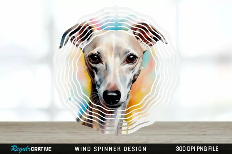 Watercolor Whippet Dog Wind Spinner Sublimation Design PNG