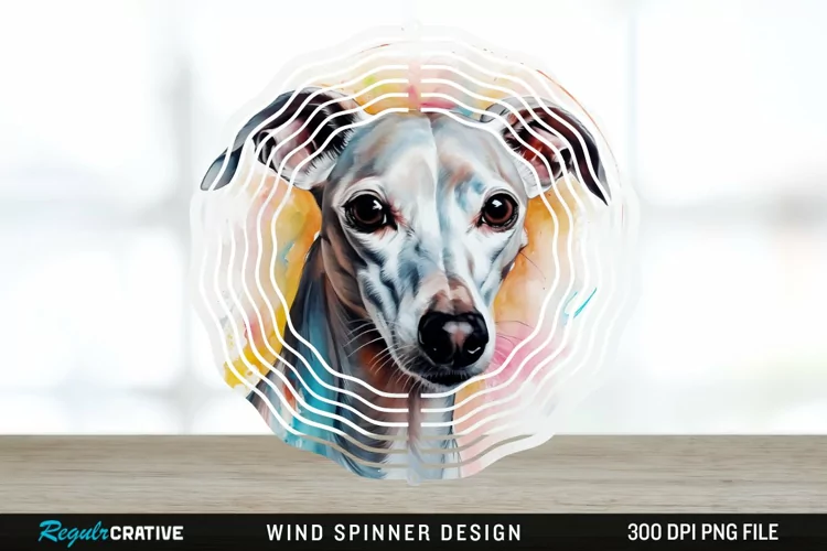 Watercolor Whippet Dog Wind Spinner Sublimation Design PNG