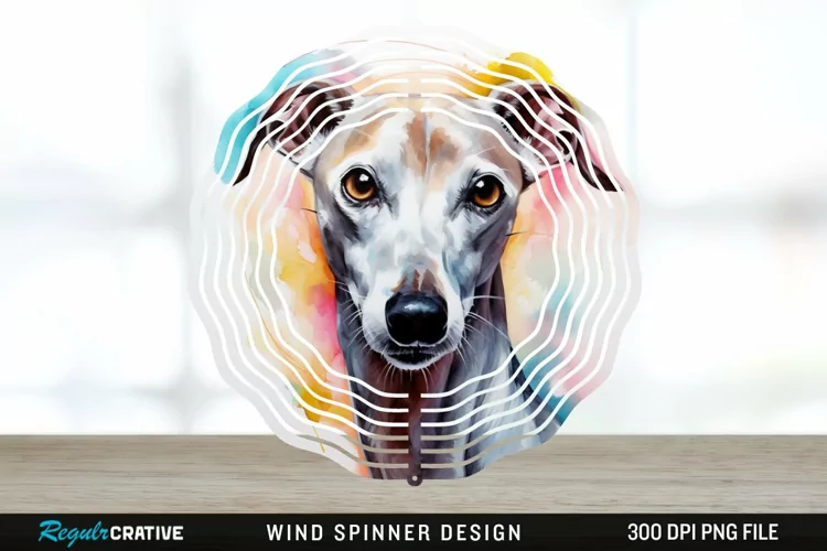 Watercolor Whippet Dog Wind Spinner Sublimation Design PNG