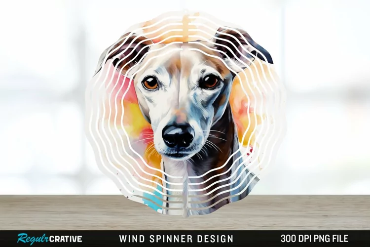 Watercolor Whippet Dog Wind Spinner Sublimation Design PNG