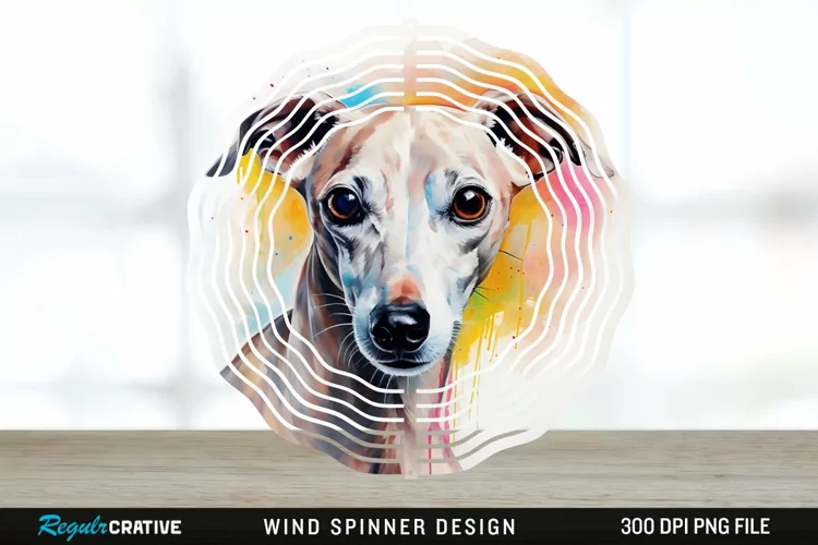 Watercolor Whippet Dog Wind Spinner Sublimation Design PNG
