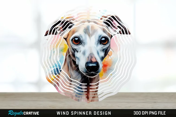 Watercolor Whippet Dog Wind Spinner Sublimation Design PNG