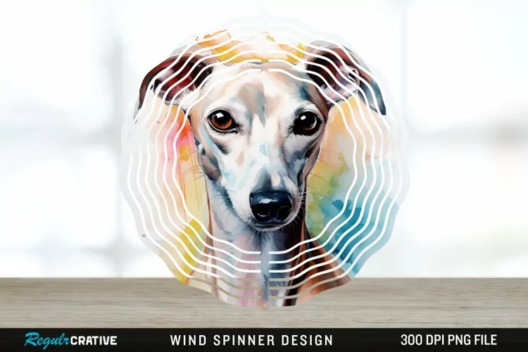 Watercolor Whippet Dog Wind Spinner Sublimation Design PNG