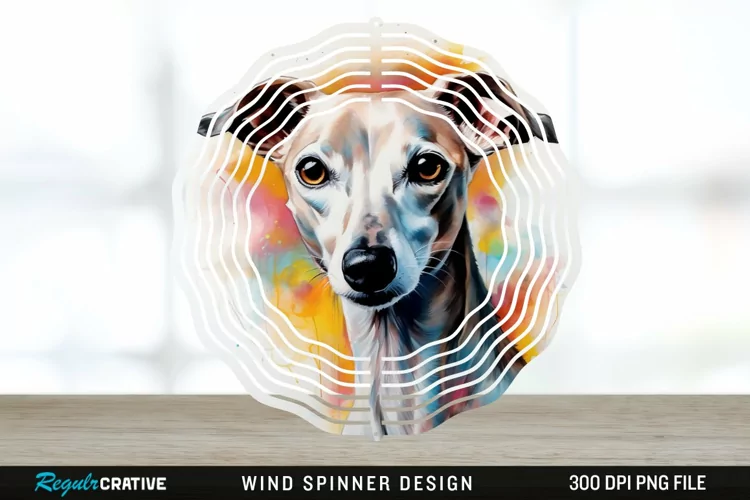 Watercolor Whippet Dog Wind Spinner Sublimation Design PNG