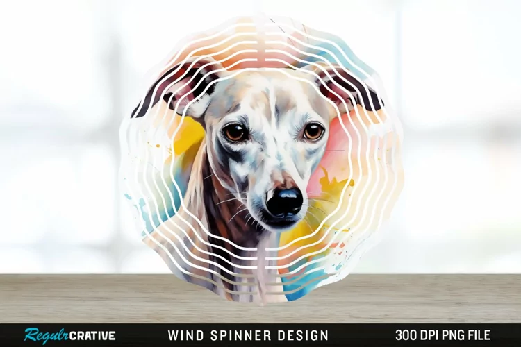 Watercolor Whippet Dog Wind Spinner Sublimation Design PNG