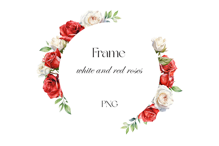 Watercolor white and red rose frame PNG