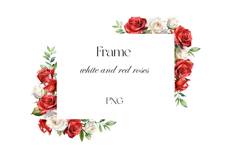 Watercolor white and red rose frame