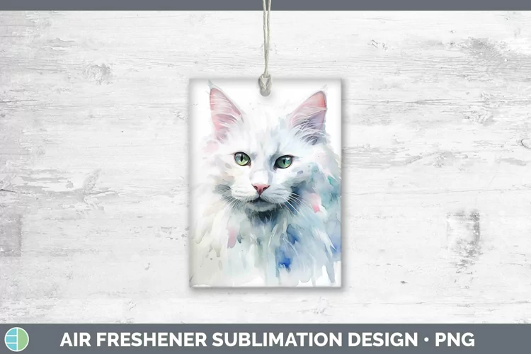 Watercolor White Cat Air Freshener Sublimation Car Freshener