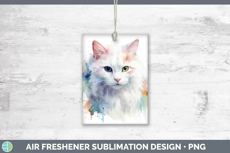 Watercolor White Cat Air Freshener Sublimation Car Freshener