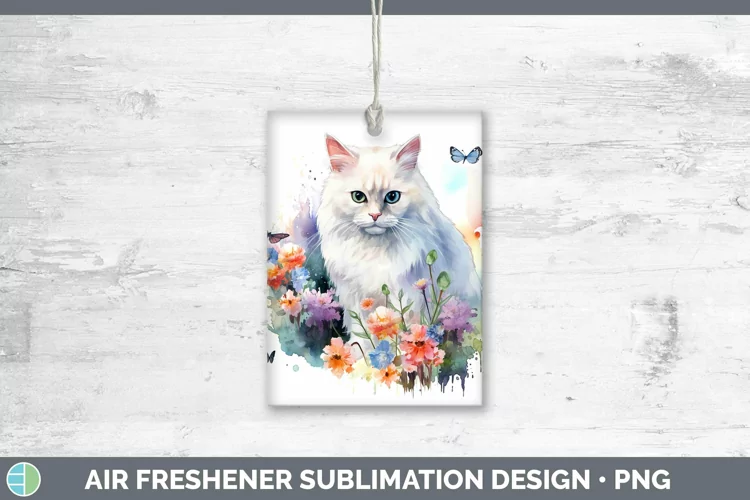 Watercolor White Cat Air Freshener Sublimation Car Freshener