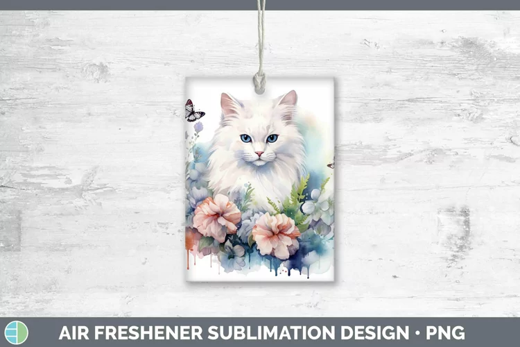Watercolor White Cat Air Freshener Sublimation Car Freshener