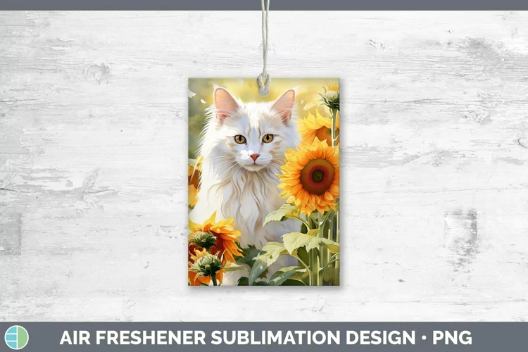 Watercolor White Cat Air Freshener Sublimation Car Freshener