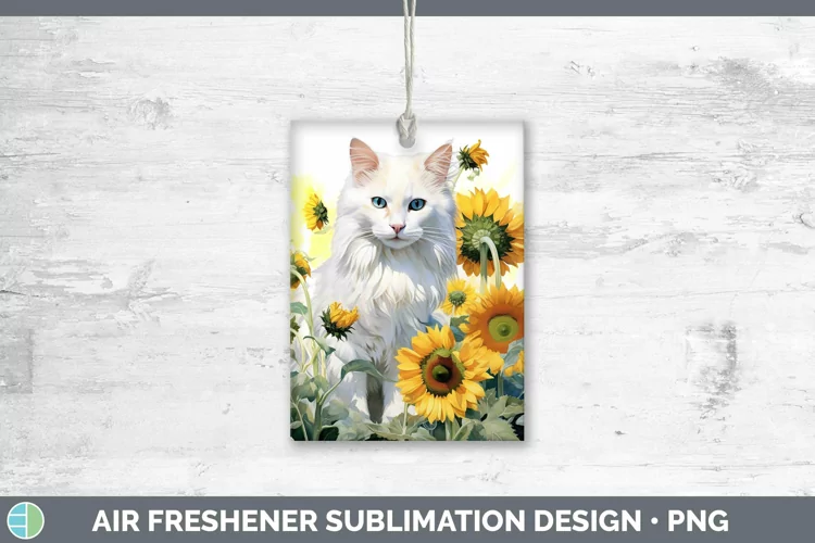 Watercolor White Cat Air Freshener Sublimation Car Freshener