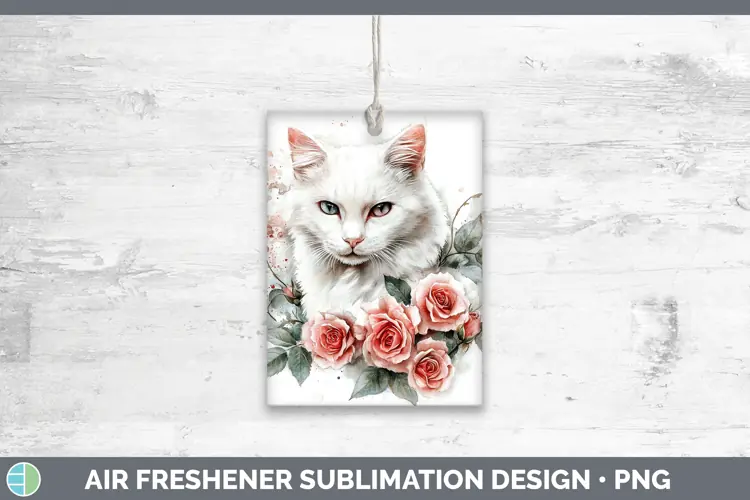 Watercolor White Cat Air Freshener Sublimation Car Freshener