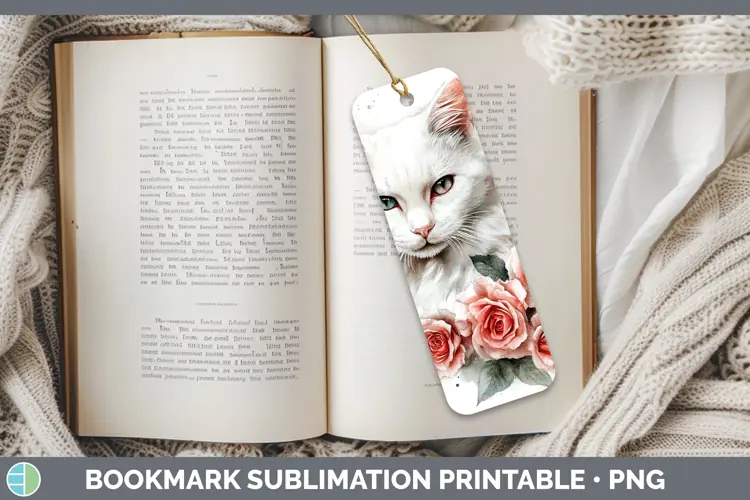 Watercolor White Cat Bookmark Sublimation Printable Designs