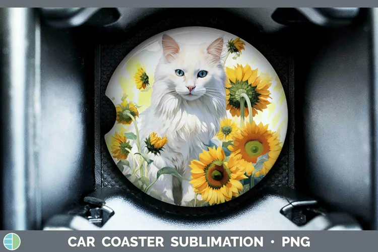 Watercolor White Cat Car Coaster Sublimation Coaster Designs