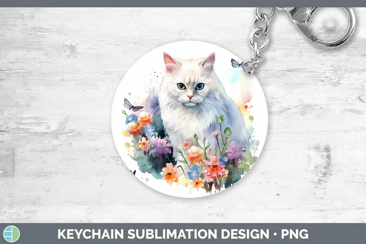 Watercolor White Cat Keychain Sublimation Keyring Designs