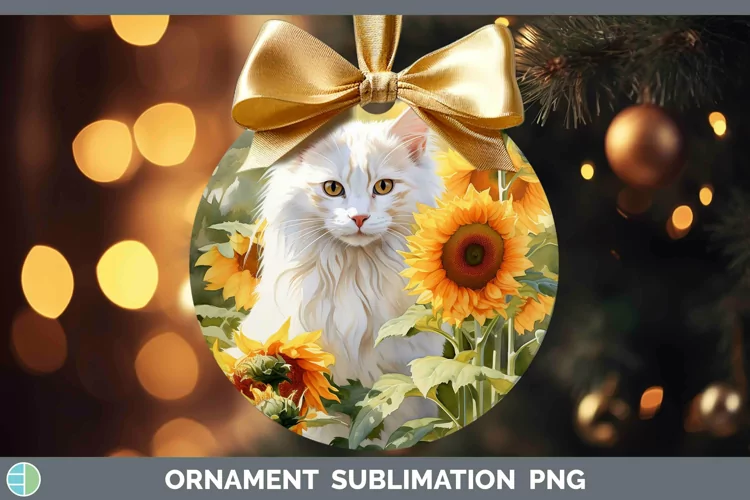 Watercolor White Cat Ornament Sublimation Bauble Designs