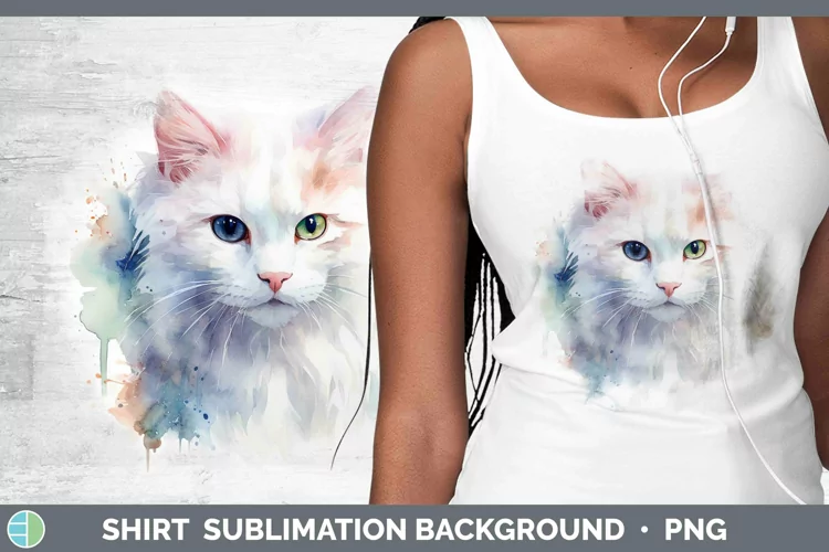 Watercolor White Cat Shirt Sublimation Sublimation Backgroun
