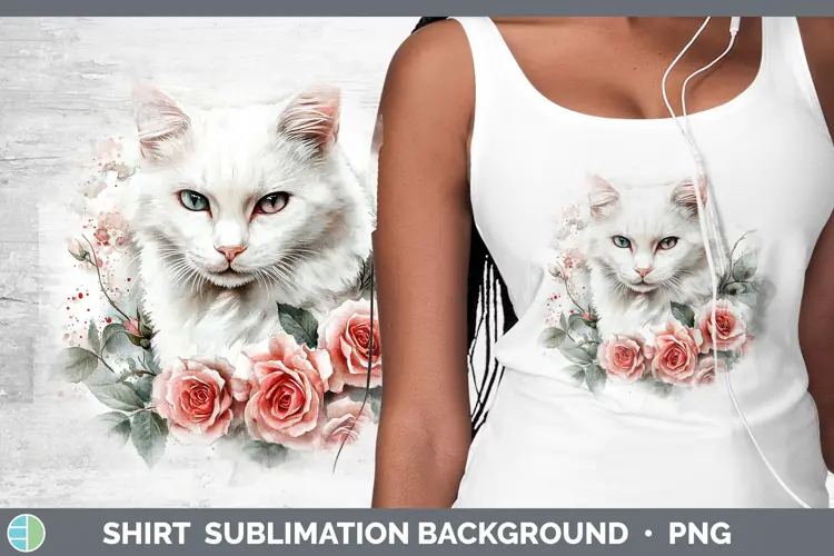 Watercolor White Cat Shirt Sublimation Sublimation Backgroun