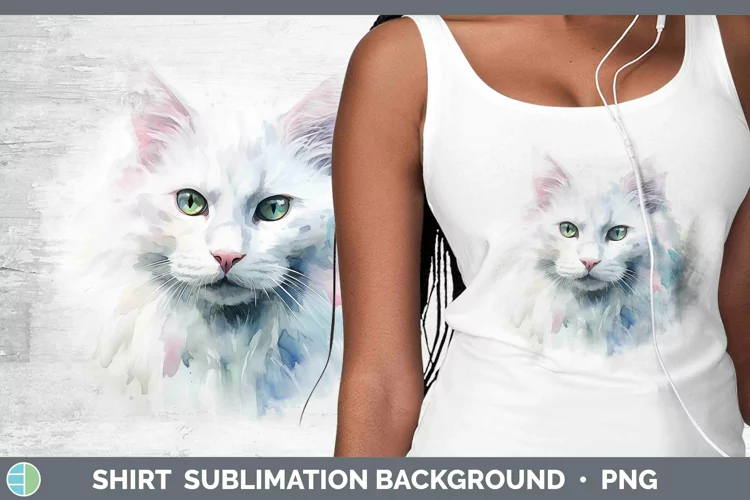 Watercolor White Cat Shirt Sublimation Sublimation Backgroun