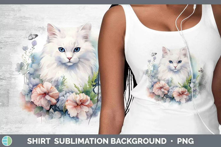 Watercolor White Cat Shirt Sublimation Sublimation Backgroun