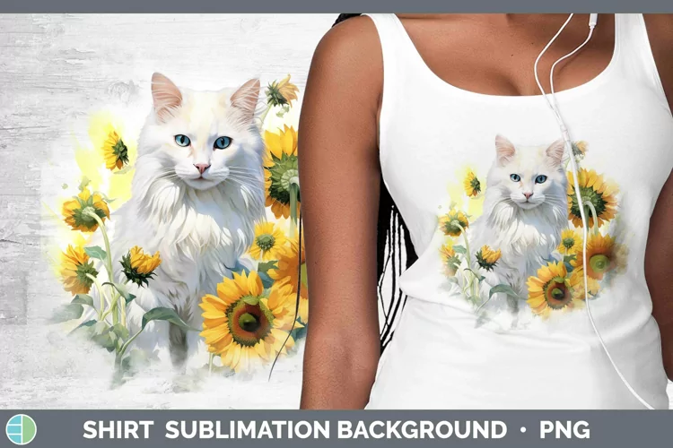 Watercolor White Cat Shirt Sublimation Sublimation Backgroun
