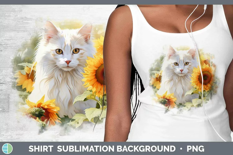 Watercolor White Cat Shirt Sublimation Sublimation Backgroun