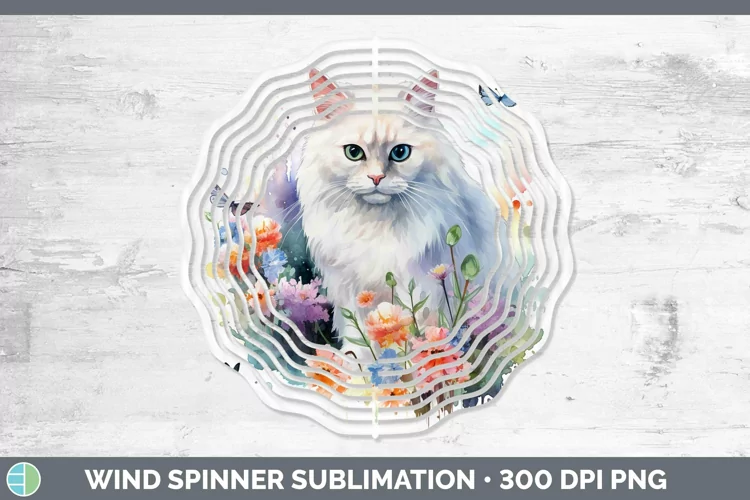 Watercolor White Cat Wind Spinner Sublimation Spinner Design