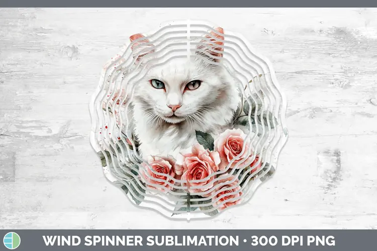 Watercolor White Cat Wind Spinner Sublimation Spinner Design