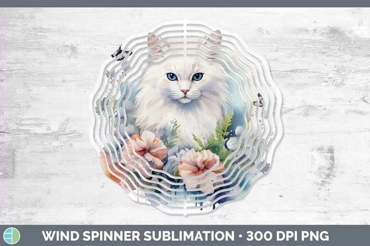 Watercolor White Cat Wind Spinner Sublimation Spinner Design
