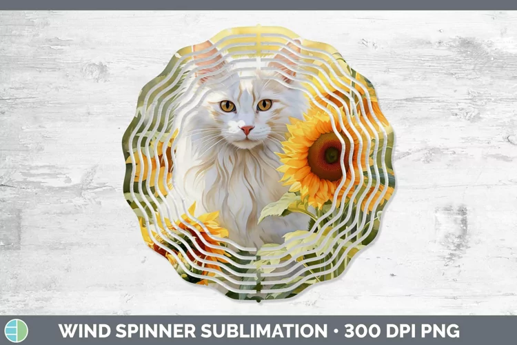 Watercolor White Cat Wind Spinner Sublimation Spinner Design
