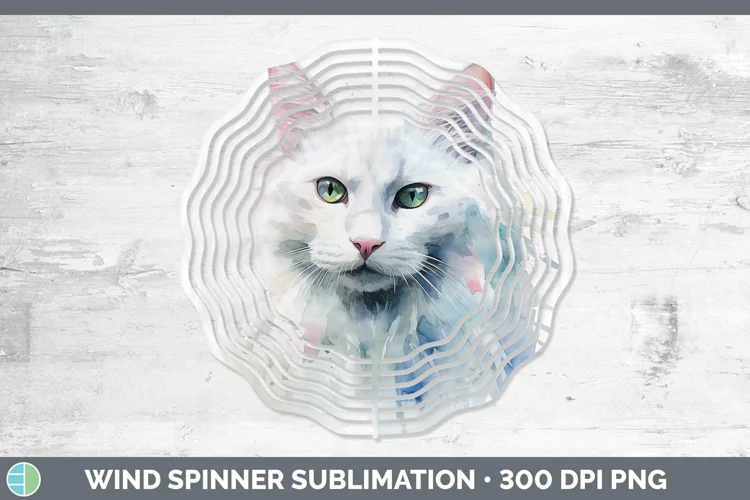 Watercolor White Cat Wind Spinner Sublimation Spinner Design