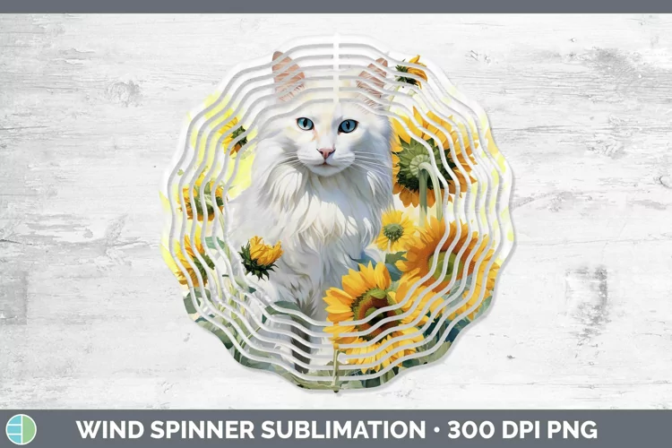 Watercolor White Cat Wind Spinner Sublimation Spinner Design