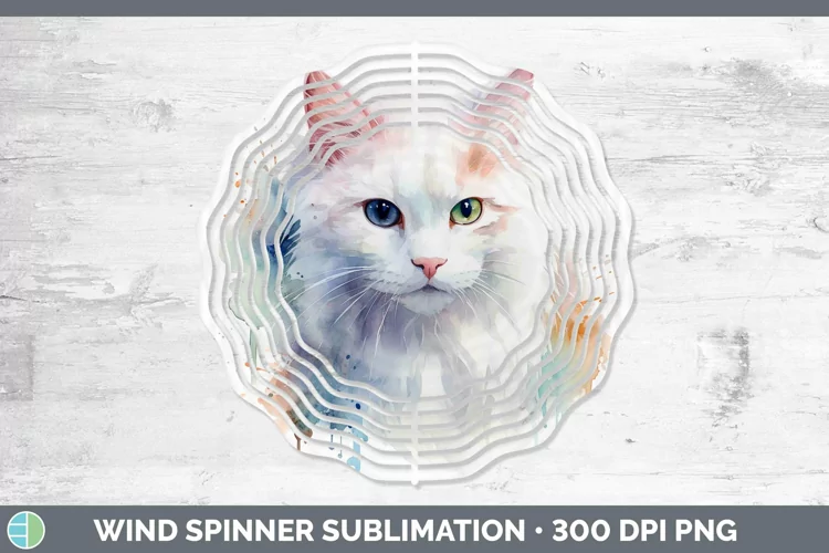 Watercolor White Cat Wind Spinner Sublimation Spinner Design