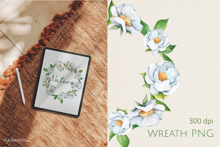 Watercolor White Floral Wreath