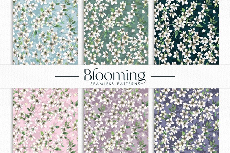 Watercolor white flowers seamless pattern Cherry blossom digital paper for printing