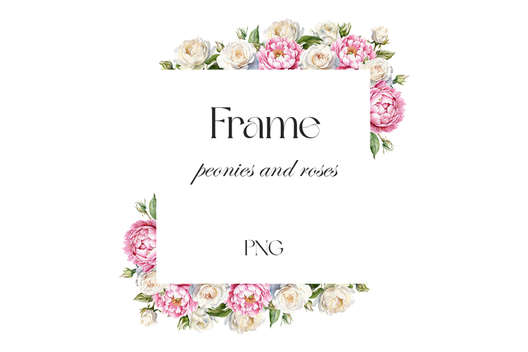 Watercolor white roses and peonies frame