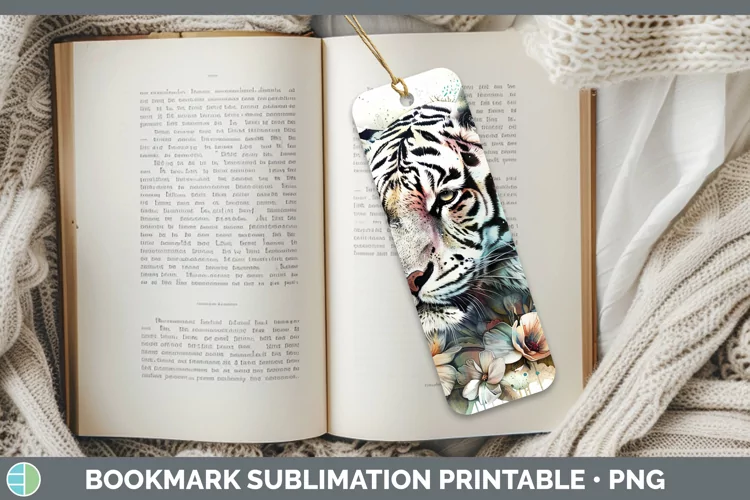 Watercolor White Tiger Bookmark Sublimation Printable Design