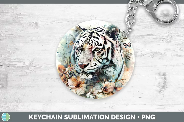 Watercolor White Tiger Keychain Sublimation Keyring Designs