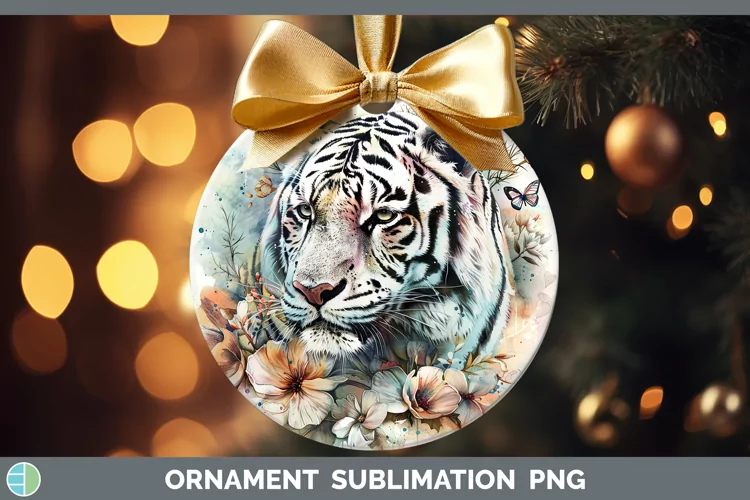 Watercolor White Tiger Ornament Sublimation Bauble Designs