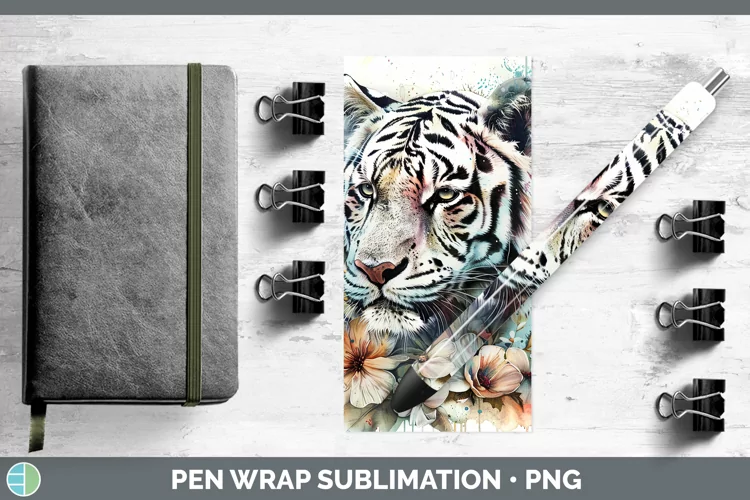 Watercolor White Tiger Pen Wrap Sublimation Epoxy Pen Design
